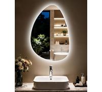LUVODI Teardrop LED Bathroom Mirror: Frameless Irregular Vanity Mirror Backlit 3 Color Dimmable Anti-Fog Memory Function, 27.5x19.6 inch