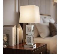 Luvon Crushed Diamond Table Lamp, Modern Luxury Bedside Lamp with Block Base, Silver, 33 x 33 x 75 cm, Ambient Lighting for Bedroom, Living Room, Home Office