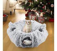 Luvore Cat Tunnel Bed, Cat Donut Tunnel with Soft Plush Circle Cushion with Ball & 4 Peek Holes for Indoor Cats Kitten Kitty Puppy Rabbit Ferret