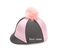 Luvponies Baby Pink and Grey Riding Hat Silk with Fluffy Pink Pom