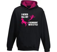Luvponies.com Dismount with Style - Personalised Horse Riding Hoodie, 12-13 years, Black/Hot Pink