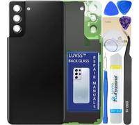 LUVSS Glass Back Cover Compatible with Samsung Galaxy S21+ Plus SM-G996B Rear Replacement + Camera Lens + Repair Manual Tools Kit -Phantom Black