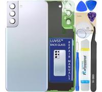 LUVSS Glass Back Cover Compatible with Samsung Galaxy S21+ Plus SM-G996B Rear Replacement + Camera Lens + Repair Manual Tools Kit -Phantom Silver