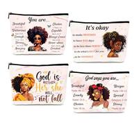 Luvsweets African American Makeup Bags - 4Pcs Inspirational Gifts for Black Women, Afro Queen Cosmetic Toiletry Bags with Zipper Pouch Organizer, Black Girls Owned Gifts for Friends Sisters Mom, 4pcs
