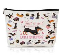 Luvsweets Dachshund Gifts for Women - Cute Cartoon Weiner Dog Makeup Bag, Just a Girl Who Loves Dachshund Cosmetic Bag, Sausage Dog Travel Bag for Dog Lovers Moms Birthday Christmas Valentines Gifts,