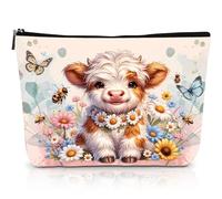 Luvsweets Highland Cow Gifts Makeup Bag - Floral Butterfly Highland Cow Cosmetic Bag with Zipper, Adorable Western Gifts for Cattle Farm Animal Lovers, Christmas Birthday Present for Friends Families