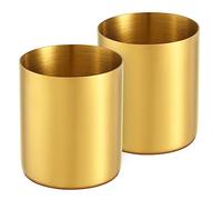 luvtree 2-Pack Gold 304 Stainless Steel Pen & Brush Holders - Mirror-Polished Desk Organiser for Stationery & Makeup, Fade-Resistant Finish