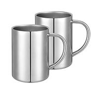 luvtree 2 Pcs 280ml Stainless Steel 304# Double Wall Insulated Mug with Handle,Coffee Mug for Travel & Camping,Milk Mug for Teenagers,Shatterproof Stainless Steel Mug for Children.Dishwasher Safe