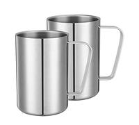 luvtree 500ml 304 Stainless Steel Double Walled Mug - Insulated Cup with Wide Handle, Suitable for Hot & Cold Drinks, Dishwasher Safe, Set of 2