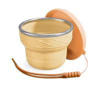 luvtree Silicone Collapsible Travel Cup with Lid, 7oz/200ml BPA-Free, Portable for Travel, Business Trip, Camping, Hiking, Picnic, RV & Backyard Party (Yellow cup with brown lid)