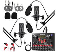 LUVUMVLT Podcast Equipment Bundle for 2, V8K Audio Interface with Cardioid Designer BM800 Mic, Studio Condenser Microphone Perfect for Podcasting, Recording, Singing, Streaming and Gaming