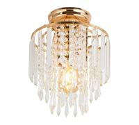 LUVYEK Modern Crystal Ceiling Light Gold, 3-Tier Raindrop Glass Pendant Chandelier, E27 Flush Mount Light Fixture for Living Room, Bedroom, Dining Room, Hallway, 60W Max 220V