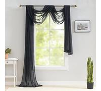 Luvyohmee Black Sheer Scarf Valance Curtain, 216 Inch Long Voile Window Curtain for Party/Wedding/Birthday/Revelry/Carnival, Decor for Canopy Bed/Living Room/Wall