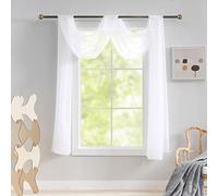 Luvyohmee White Sheer Valance Curtain, 216 Inch Long Voile Window Scarf, Draping for Party/Wedding/Birthday/Revelry/Carnival, Decor for Canopy Bed/Living Room/Wall