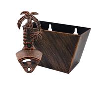 Luwanburg Plam Tree Beer Bottle Opener Wall Mounted Rustic Copper Cast Iron Soda Top Opener with Cap Catcher Bucket Mountable with Screws for Wooden Post Table