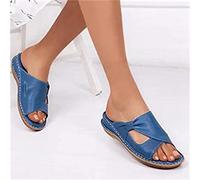 LUWAY Ladies Flat Bunion Sandals Women Comfy Platform Slippers Summer Sandal Shoes Leather Wedge Mules Post Toe Flip Flop Slippers Orthotic Sandals with Arch Support,Blue,US6/EU37