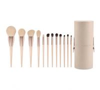 Luwecf 12-Piece Makeup Brush Set for Complete Cosmetic Application, with Foundation, Concealer, and Eyeshadow Brushes, Morandi Nylon Brush Set with Apricot Brush Holder