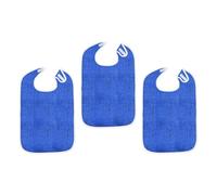 Luwecf 3 Pieces Adult Bibs Large Adjustable Feeding Bibs Waterproof Reusable Terry Cloth Protectors Suitable for Elderly Eating Brushing, Blue
