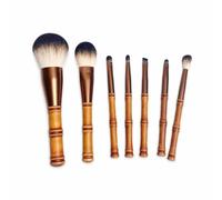 Luwecf 7-Piece Makeup Tool Set with Wood Handles and Synthetic Fiber s for Beginners, for beauty routine - for makeup artists, Bamboo handle 7-piece brush set (brushes only)