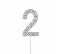 Luwecf Alloy Cake Topper Milestone Decorative Rhinestone Number Pick Celebration Souvenir Elegant Suitable for Birthday Party Anniversary Event, Silver, Alloy Number 2