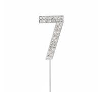 Luwecf Alloy Cake Topper Milestone Decorative Rhinestone Number Pick Celebration Souvenir Elegant Suitable for Birthday Party Anniversary Event, Silver, Alloy Number 7