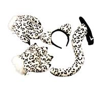 Luwecf Cosplay Tail Set Includes Cosplay Tail Headband Gloves Party Costume Accessories Crafted with Soft Cotton Suitable for Children Adults Masquerade Role, Snow Leopard 4pcs