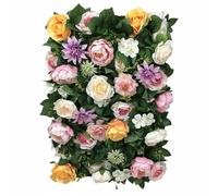 Luwecf Decorative Wall Panel Artificial Rose Backdrop Flower Panel Greenery Mat Silk Floral Board Soft Looking Finish romantic style suitable for weddings, Mixed Pink And Yellow