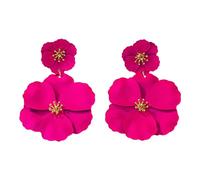 Luwecf Flower Dangle Earrings Layered Petal Boho Wedding Girls Chic Statement Metal Romantic Jewelry Lightweight Stylish Pendant Suitable for Parties Bi, Rose Red
