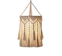 Luwecf Macrame Hanging Lamp Shade, Handwoven Boho Pendant Light Cover for Living Room Decor, Macrame Woven Pendant Light Shade with Chevron Pattern (E-Style)