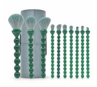 Luwecf Portable 10 Pc Synthetic Makeup Brush, Handle, Mesh Bag, Portable Design, Application, Travel Use, Organizing Brushes, Green Diamond Makeup Brushes with Brush Holder