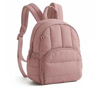 Luwecf Waterproof Rucksack Backpack Quilted Nylon Lightweight Padded Shoulder Straps Multi Pocket Zippered Front Suitable for School Work Travel Commuting, Deep Pink