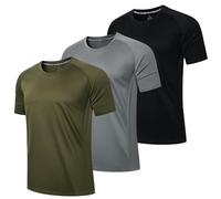 LUWELL PRO 3 Pack Mens T Shirts Gym Clothes Running ShirtsQuick Dry Sport Tops for Men UK Moisture Wicking Athletic Shirt Breathable Short Sleeve Work Tshirts Multipack(YF-UK-560-Black Grey Green-XL)