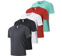 LUWELL PRO 5 Pack Mens T Shirts Gym Tops for Men UK Running Shirts Quick Dry Sport Clothes Moisture Wicking Athletic Shirt Breathable Short Sleeve Work Tshirts (YF-UK-T5050-BGW Red MintGreen-M)