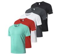 LUWELL PRO 5 Pack Mens T Shirts Gym Tops for Men UK Running Shirts Quick Dry Sport Clothes Moisture Wicking Athletic Shirt Breathable Short Sleeve Work Tshirts (YF-UK-T5050-BGW Red MintGreen-L)