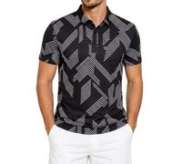 LUWELL PRO Men’s Polo Shirts Short Sleeve Golf Tops for Men Printed Gym Sport Breathable Quick-Dry Moisture Wicking Polo T Shirts Casual Collared Work P8060 Black and White Arrows M