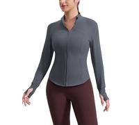 LUWELL PRO Womens Running Jackets Long Sleeve Gym Tops Zip Sport Jackets Fitness Breathable Yoga Cropped Tops with Thumb Holes,O4800Gray,XL