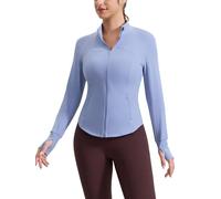 LUWELL PRO Womens Running Jackets Long Sleeve Gym Tops Zip Sport Jackets Fitness Breathable Yoga Cropped Tops with Thumb Holes,O4800Light Blue,XL
