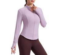 LUWELL PRO Womens Running Jackets Long Sleeve Gym Tops Zip Sport Jackets Fitness Breathable Yoga Cropped Tops with Thumb Holes,O4800Light Pink,XL