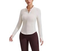 LUWELL PRO Womens Running Jackets Long Sleeve Gym Tops Zip Sport Jackets Fitness Breathable Yoga Cropped Tops with Thumb Holes,O4800Apricot,S