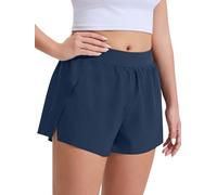 LUWELL PRO Women's Running Shorts with Liner Mid Waisted Side High Split Gym Athletic Sport Workout Shorts for Women Quick Dry Lightweight（D3340-Dark Blue-S）