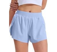 LUWELL PRO Women's Running Shorts with Liner Mid Waisted Side High Split Gym Athletic Sport Workout Shorts for Women Quick Dry Lightweight（D3340-Sky Blue-S）