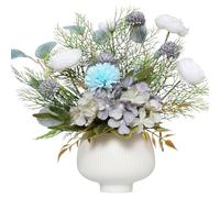 LUWENER Artificial Flowers In Vase,14.57in Faux Hydrangea Flower Plants,Silk Blue Dahlia Realistic Poppy Fake Flowers for Living Room, Bedroom and Bathroom Dining Table Decor