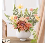 LUWENER Artificial Flowers In Vase,14.57in Faux Hydrangea Flower Plants,Silk Orange Dahlia Realistic Poppy Fake Flowers for Living Room, Bedroom and Bathroom Dining Table Decor