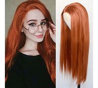 Luwigs #360 Red Copper Synthetic Lace Front Long Straight Ginger Red Half Hand Tied Replacement Wigs Heat Resistant Fiber for Cosplay Daily Use 22pcs