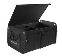 luwiscook Car Boot Organiser, 1680D Oxford 70L Collapsible 3 Large Compartment SUV Organizer with Foldable Cover, 5 Side Pockets & Adjustable Elastic Straps, Non Slip Bottom Car Boot Tidy Storage Box