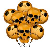 luwiscook Halloween Balloons Decorations, 8Pcs 2Styles Large Skull Foil Balloons, Golden Spooky Skeletons Smiley Face Ghost pattern for Indoor Outdoor Halloween Birthday Decorations