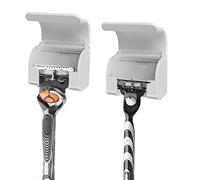 LUWOO 2 Pack Plastic Razor Holders With Cover for Shower, Wall Mount Razor Shaver Hook, Self Adhesive Razor Hanger Stands Compatible with Gillette Fusion 5 Proglide, Mach 3 Classic (White)