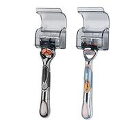 LUWOO 2 Pcs Plastic Razor Holders with Cover for Shower Wall, Self Adhesive Waterproof Razor Rack for Bathroom, Compatible with Fusion 5 Proglide, Mach 3 Classic (Grey)