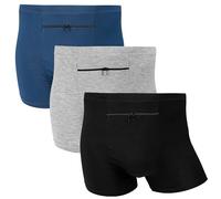 LUWOO 3 Packs Underwear for Men with Zipper, Travel Boxer Briefs, LargeSize (Black, Grey, Blue)
