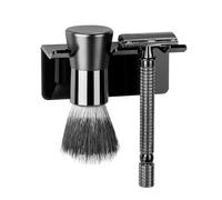 LUWOO Safety Razor Holder for Shower Wall, Self Adhesive Razor and Brush Stand for Bathroom, Shaving Brush Stand Compatible with Fusion 5 Proglide, Mach 3 Classic (Black Clear)